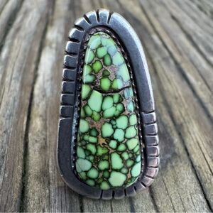 Mary Marie Lincoln Yazzie Navajo Spiderweb Turquoise Sterling Ring size 6.25